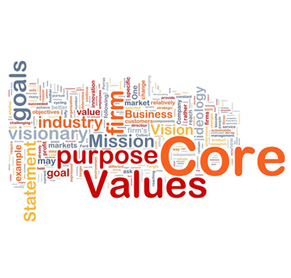 Mission, purpose and core values shown in colourful montage